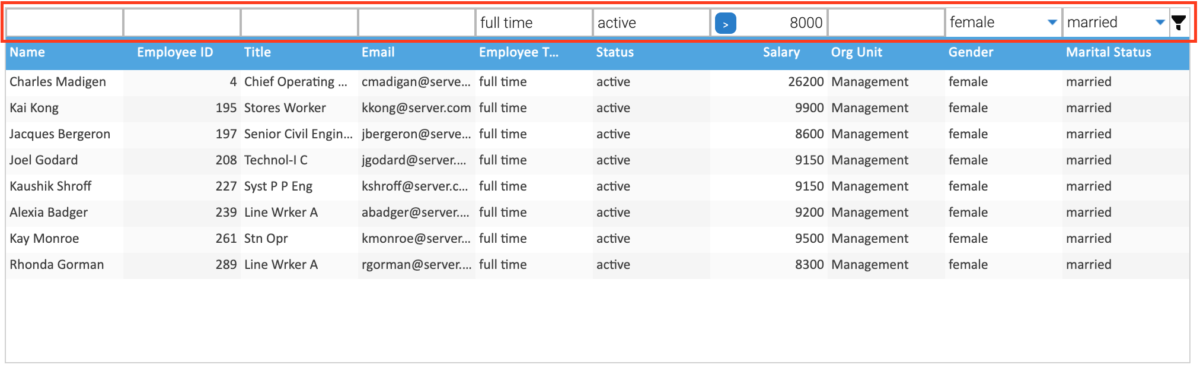 SmartClient filter editor row in React UI grid